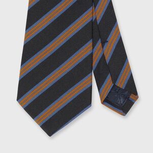 Sid Mashburn Atkinsons Irish Poplin Tie Silk Wool Navy Blue Orange Stripe NWT
